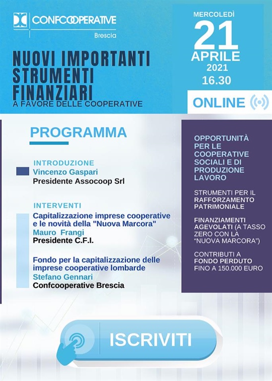 NUOVI IMPORTANTI STRUMENTI FINANZIARI A FAVORE DELLE COOPERATIVE