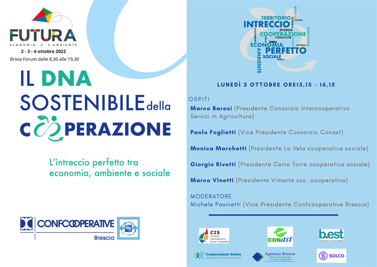 Lunedì 3 ottobre ore15,15 - 16,15 “COOPERAZIONE: DNA SOSTENIBILE intreccio perfetto tra economia, ambiente e sociale”