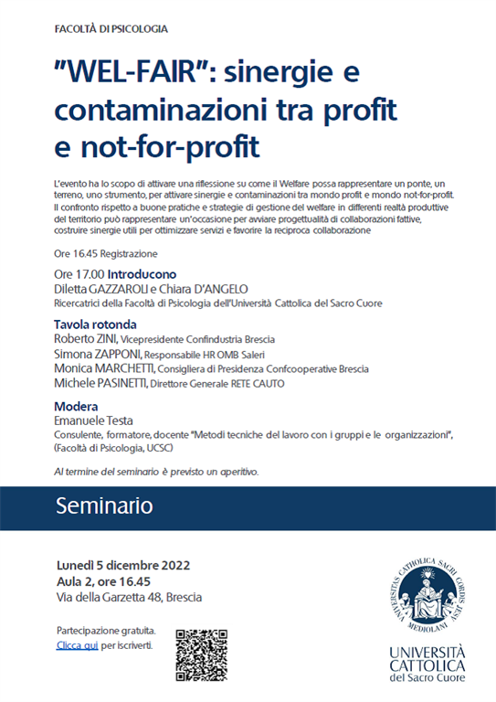 Seminario "WEL-FAIR": sinergie e contaminazioni tra profit e not-for-profit"