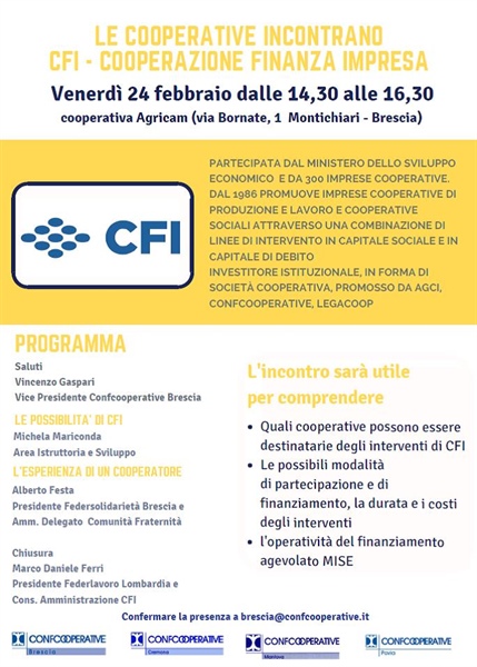 Le cooperative incontrano CFI - cooperazione finanza impresa