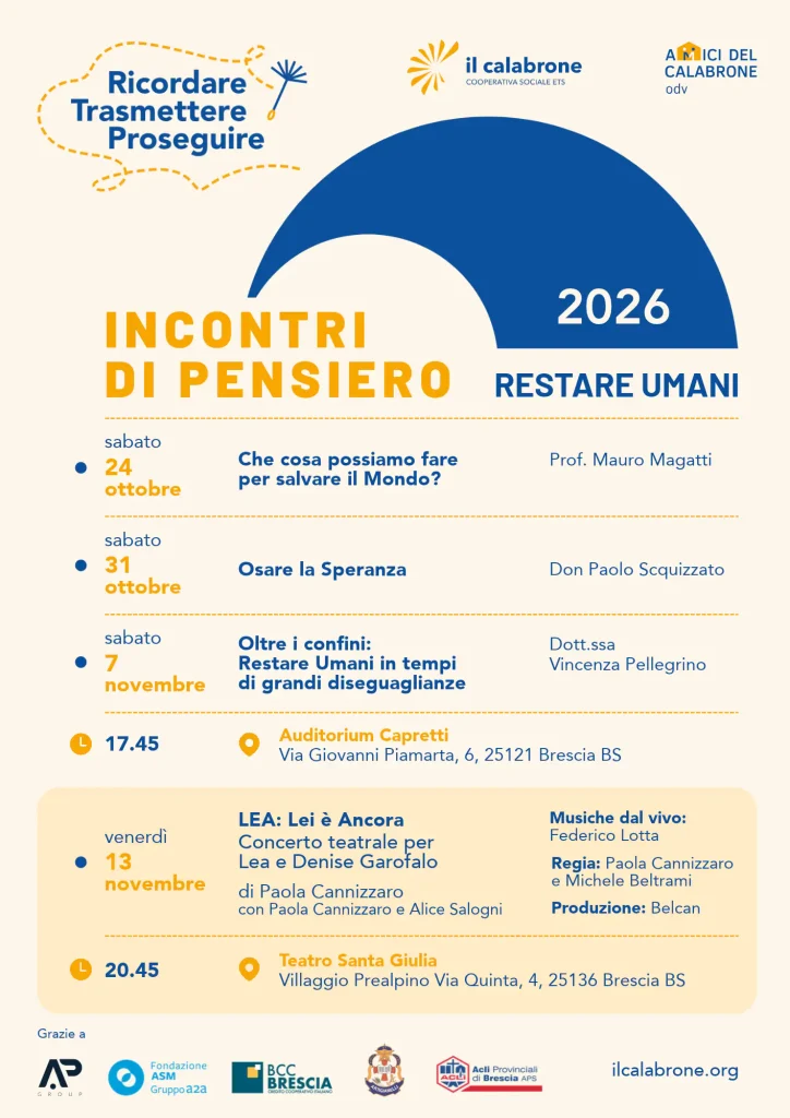 “Restare umani”, il Calabrone festeggia i suoi anniversari con tre incontri di pensiero e un concerto teatrale